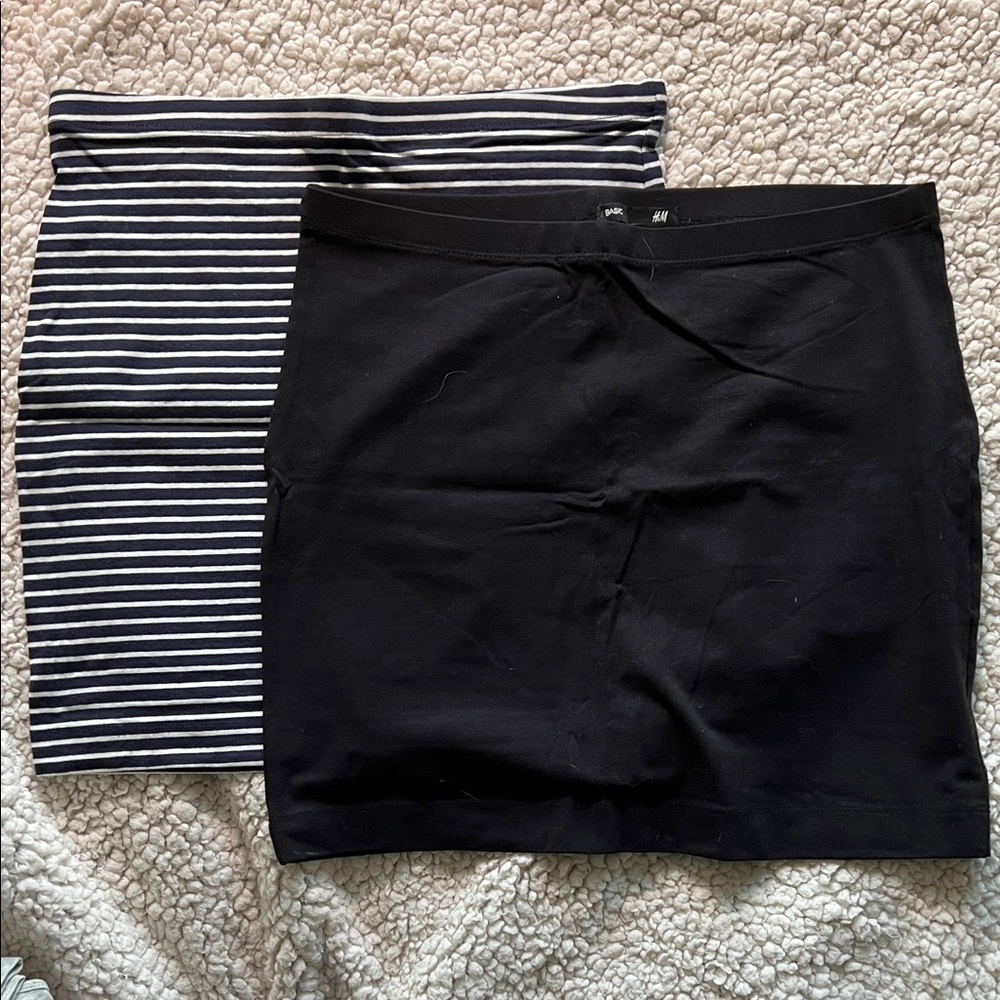 H&M Black and Striped Pencil Skirt Duo